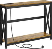 HOMCOM Masă Subțire de Consolă, Masă Industrială cu Două Nivele, Masă de Canapea Îngustă cu Cadru X din Oțel, 100x24x75 cm, Maro