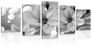 Tablou 5-piese magnolia pe un fundal abstract alb-negru
