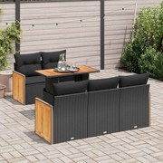 vidaXL Set mobilier grădină perne 6 piese negru poliratan/lemn acacia