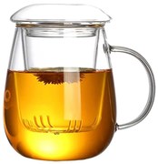 Cana 300 ml pentru ceai din sticla borosilicata cu infuzor si capac