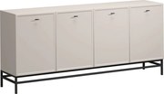 Comodă cu patru uși Lorini 200 cm - cașmir / mânere negre tip T-bar / cadru metalic