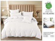 Lenjerie pat dublu, cu elastic, 6 piese - Uni Alb