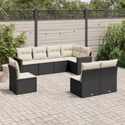 vidaXL Set mobilier de grădină cu perne, 8 piese, negru, poliratan