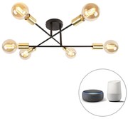 Plafoniera inteligentă neagră cu auriu 6 lumini inclusiv Wifi G95 - Sydney