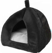 Culcus pufos pentru caine/pisica HUISE 40x35 cm, negru-gri