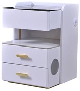 RESIGILAT- Noptieră inteligentă, cu încărcare wireless și port USB, difuzor multifuncțional Bluetooth, 3 sertare, 3 tipuri de iluminare LED touch, Alb