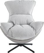 Fotoliu Lounge Rotativ 360° cu Pernă Extra Confort, Tapiterie Linen + PU, Bază Metalică Neagră, Design Modern, Gri