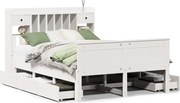 vidaXL Pat cu bibliotecă fără saltea, alb, 140x200 cm, lemn masiv pin