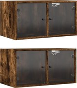 vidaXL Dulapuri perete cu uși din sticlă, stejar fumuriu, 68,5x37x35cm