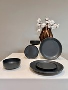 Set Farfurii 3 piese Vulcano Duo, Ceramica Negru Mat Glazurat Manual ( Farfurie Atena 30cm, Farfurie Mica Ceramica 20 cm, Bol Ceramica 4050)