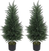 Outsunny Set 2 Plante Artificiale de Chiparos cu 362 Frunze și Ghiveci cu Ciment și Mușchi, Plante Rezistente la UV, Ø40x90 cm, Verde | Aosom Romania