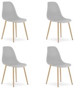 Set 4 Scaune Bucatarie/Dining Velo Plus Gri Deschis Picioare Metalice Finisaj Lemn