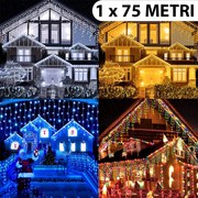 Instalatie de Craciun, 1 x 75 metri, franjuri cu flash, cu led tip turturi, fir gros, exterior, 4 cu