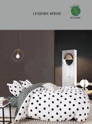 Lenjerie De Pat 1 Persoana, 4 Piese, Bumbac Finet - Alb Cu Buline