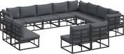 vidaXL Set de canapele pentru grădină cu pernă 12 pcs Negru Aluminiu