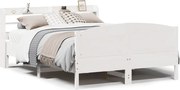 vidaXL Cadru de pat fără saltea, alb, 135x190 cm, lemn masiv de pin