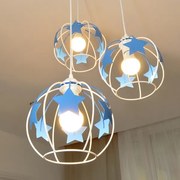 Lustră pe cablu pentru copii STARS 3xE27/15W/230V albastru/alb