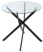 HOMCOM Masa Rotunda din Sticla si Picioare Incrucisate din Metal, Masuta Moderna pentru Sufragerie si Birou, 80x80x75cm, Negru