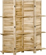 HOMCOM Paravan separator interior pliabil cu 4 panouri și rafturi din lemn de paulownia, 162x170 cm, Lemn | Aosom Romania