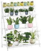 Suport de flori din bambus Nepel Tip 2 alb , 70 x40 x 122 cm