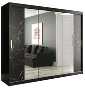 Dulap de haine 250 cm Marbelo T2 (mat negru + marmură neagră). 1064601