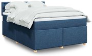 vidaXL Pat box spring cu saltea, albastru, 140x200 cm, textil