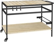 Outsunny Cărucior cu Roți din Lemn cu 2 Rafturi, 3 Cârlige, Blat cu Lamele și Mâner 107x65x80 cm Natural | Aosom Romania