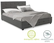 Pat Dublu Ross Cu Spatiu Depozitare Si Tapiterie Textila Gri Inchis 160x200 Cm