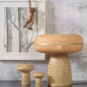 Set de 3 piese, lampa de masa cu 2 ciupercute decorative din bambus Palawan natur