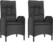 vidaXL Scaune de exterior, 2 buc., negru, poliratan