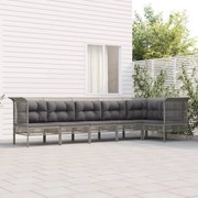 vidaXL Set mobilier de grădină cu perne, 6 piese, gri, poliratan