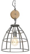 Lampă suspendată industrială gri închis cu lemn 34 cm - Arthur