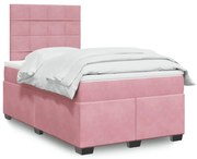 vidaXL Pat box spring cu saltea, roz, 120x200 cm, catifea