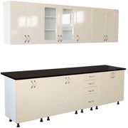 Bucatarie Zebra 260 cm din MDF Vanilie cu blat termoizolant negru