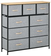 HOMCOM Comodă 9 sertare mobilier de depozitare sertar din material textil pliabil - structură oțel negru - 100 x 30 x 100 cm, stejar și gri | Aosom Romania