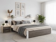 Pat dublu Culoare alb/stejar trufa, IKAROS 160 x 200 cm Saltele: Fara saltea, Somiera pat: Cu lamele drepte