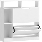 HOMCOM Dulap pentru pantofi, dulap de pantofi, 2 sertare rabatabile, compartimente deschise și raft reglabil, alb | Aosom Romania