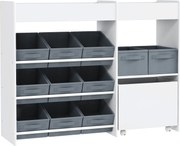 Mobilier AIYAPLAY pentru Jucării pentru Copii cu 11 Coșuri din Țesătură, Dulap și Rafturi, 105x30x80 cm, Alb | Aosom Romania