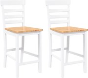 vidaXL Scaune de bar 2 buc din cauciuc din lemn masiv alb
