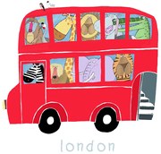 Ilustrație Red London Bus with Jungle Animals, Carla Daly