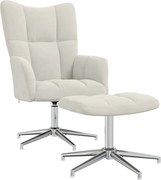 vidaXL Scaun de relaxare cu taburet, alb crem, catifea