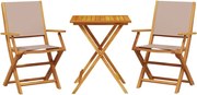 vidaXL Set mobilier bistro, 3 piese, textil taupe/lemn masiv