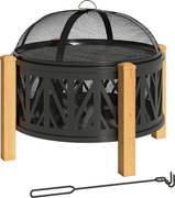 Outsunny Cuva pentru foc 2-in-1 Ø75 x 58 cm Vatră cu protecție la scântei Cârlig de întreținere Grătar Negru | Aosom Romania