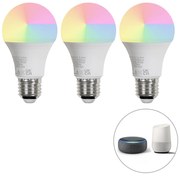 Set de 3 becuri LED inteligente E27 A60 mat RGBW 8.5W 806lm 2700K