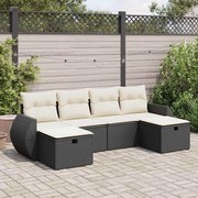 vidaXL Set mobilier de grădină cu perne, 6 piese, negru, poliratan