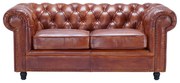 Canapea Chesterfield 2 locuri, din piele naturala, cognac, Classic Chic