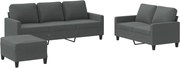 vidaXL Set de canapele cu perne, 3 piese, gri închis, textil