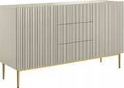 Comodă Nicole 150 cm cu sertare și fațadă canelată - cașmir / picioare aurii