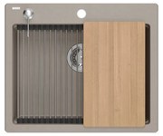 Statie de lucru incastrata cu dozator sapun Quadron Kurt 110 bej - inox 59.5x50 cm