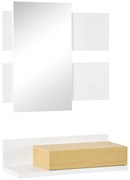 HOMCOM Set Mobilier pentru Hol cu Oglindă și Sertar, Design Modern din Lemn, Oglindă de Perete 40x70cm, Alb și Lemn Natural | Aosom Romania